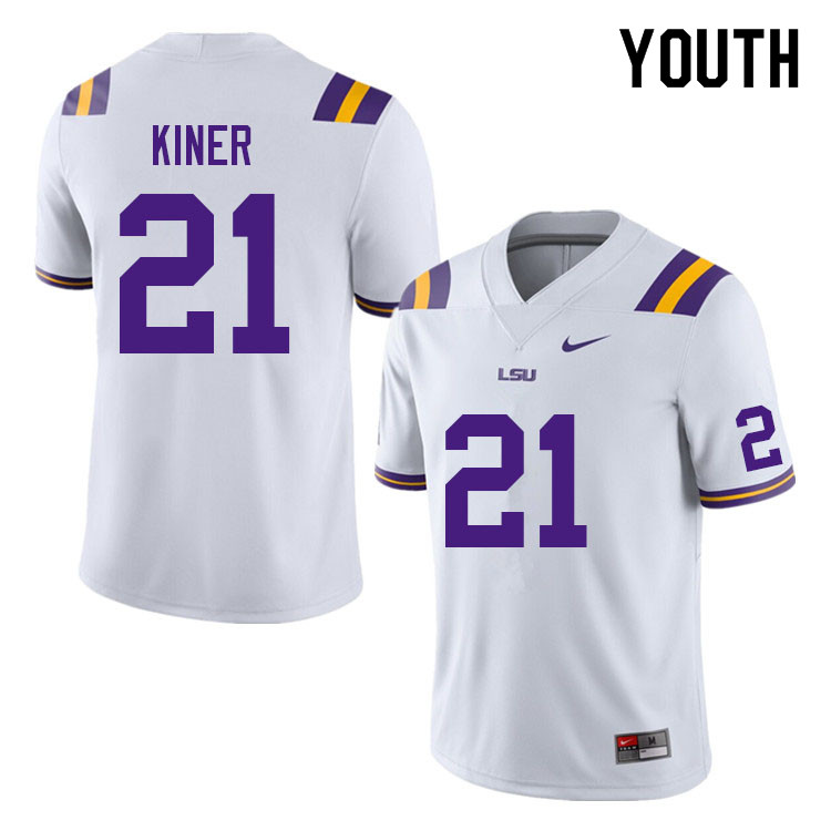 Youth #21 Corey Kiner LSU Tigers College Football Jerseys Sale-White